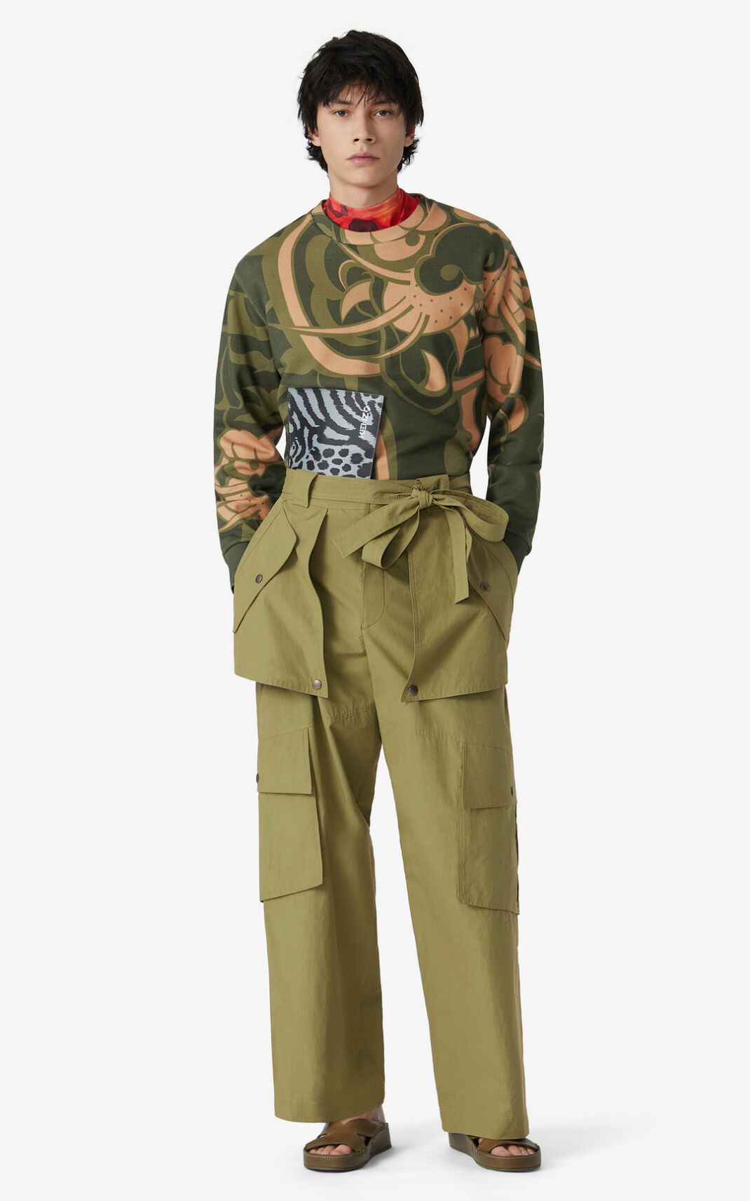 Pantalon Kenzo Homme Wide cargo Vert Olive QONLJ-3197